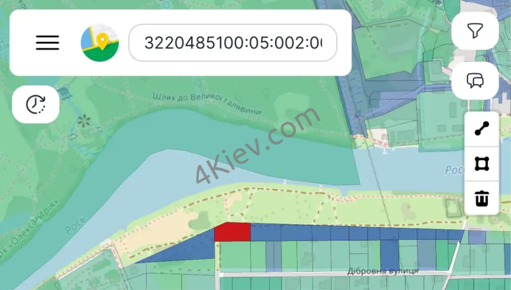 Перша лінія від річки «Рось» 17соток. Напроти парку «Олександрія»
