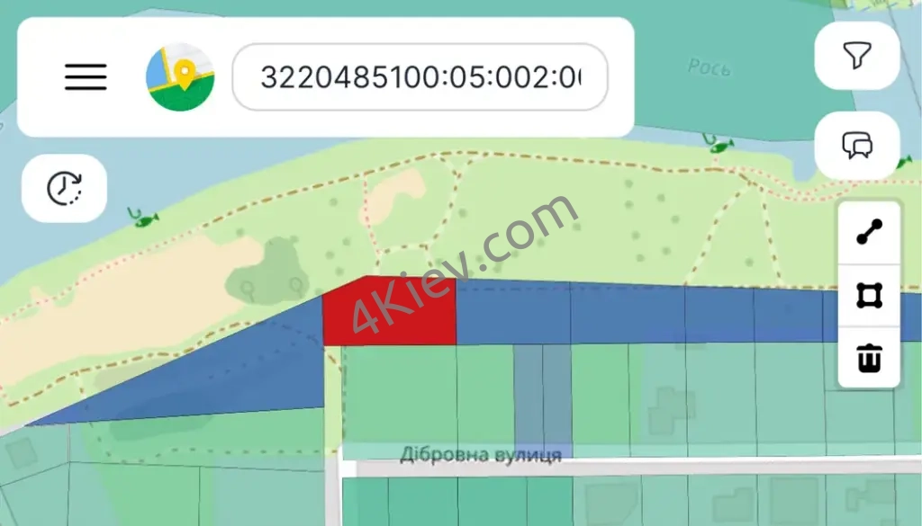 Перша лінія від річки «Рось» 17соток. Напроти парку «Олександрія»