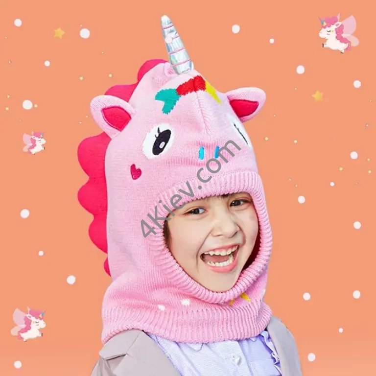 Зимняя шапка шлем Единорог для девочки (балаклава шлем шапка) детская