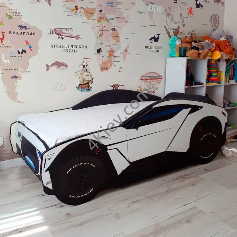 Лiжко машина бiла AllRoad, Безкоштовна доставка. Белая кровать машинка