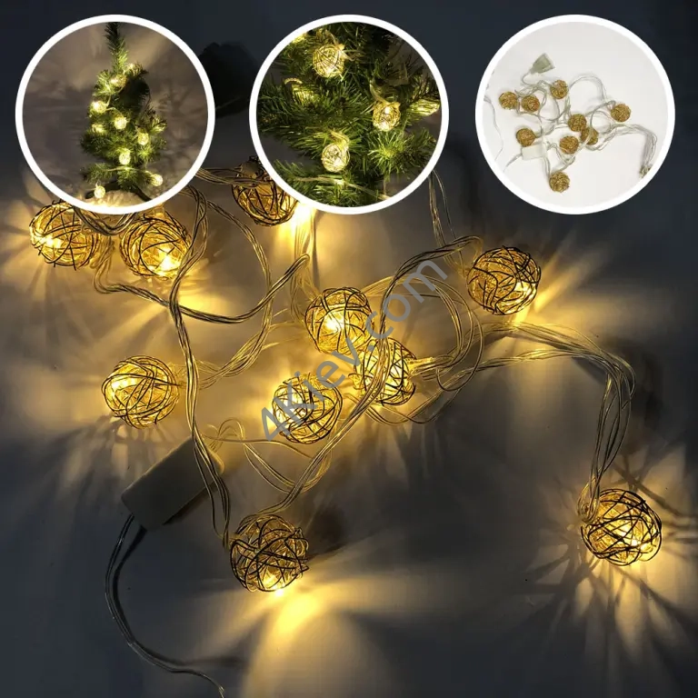 Гірлянда світлодіодна кульки 20 шт із дроту, теплий білий, провід прозорий, 2 м