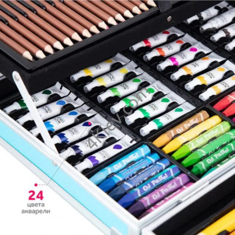 Набір для творчості в алюмінієвій валізі Єдиноріг 145 предметів, чемодан для малювання дитячий кейс. Колір: блакитний